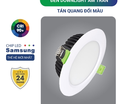 Đèn Downlight Âm Trần Diamond 15W Đổi Màu Mặt Trắng