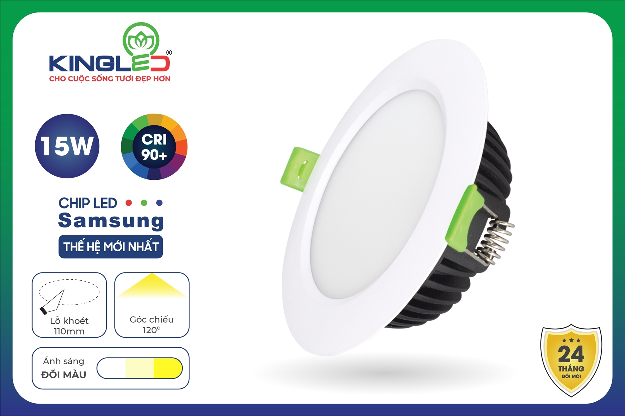 Đèn Âm Trần Diamond 15W Đổi Màu Mặt Trắng