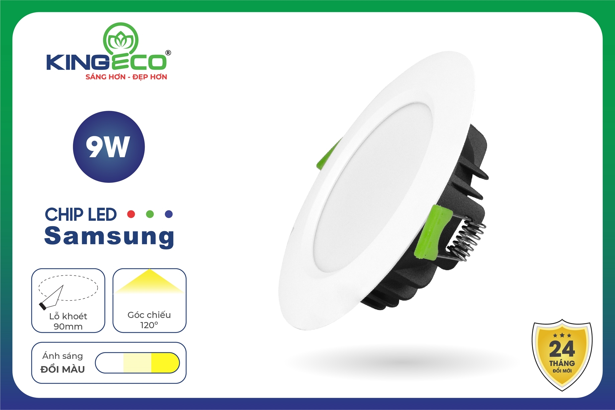 Đèn Led Âm Trần 09W/90, Đổi Màu, Mặt Trắng (EC-DLSS Series)