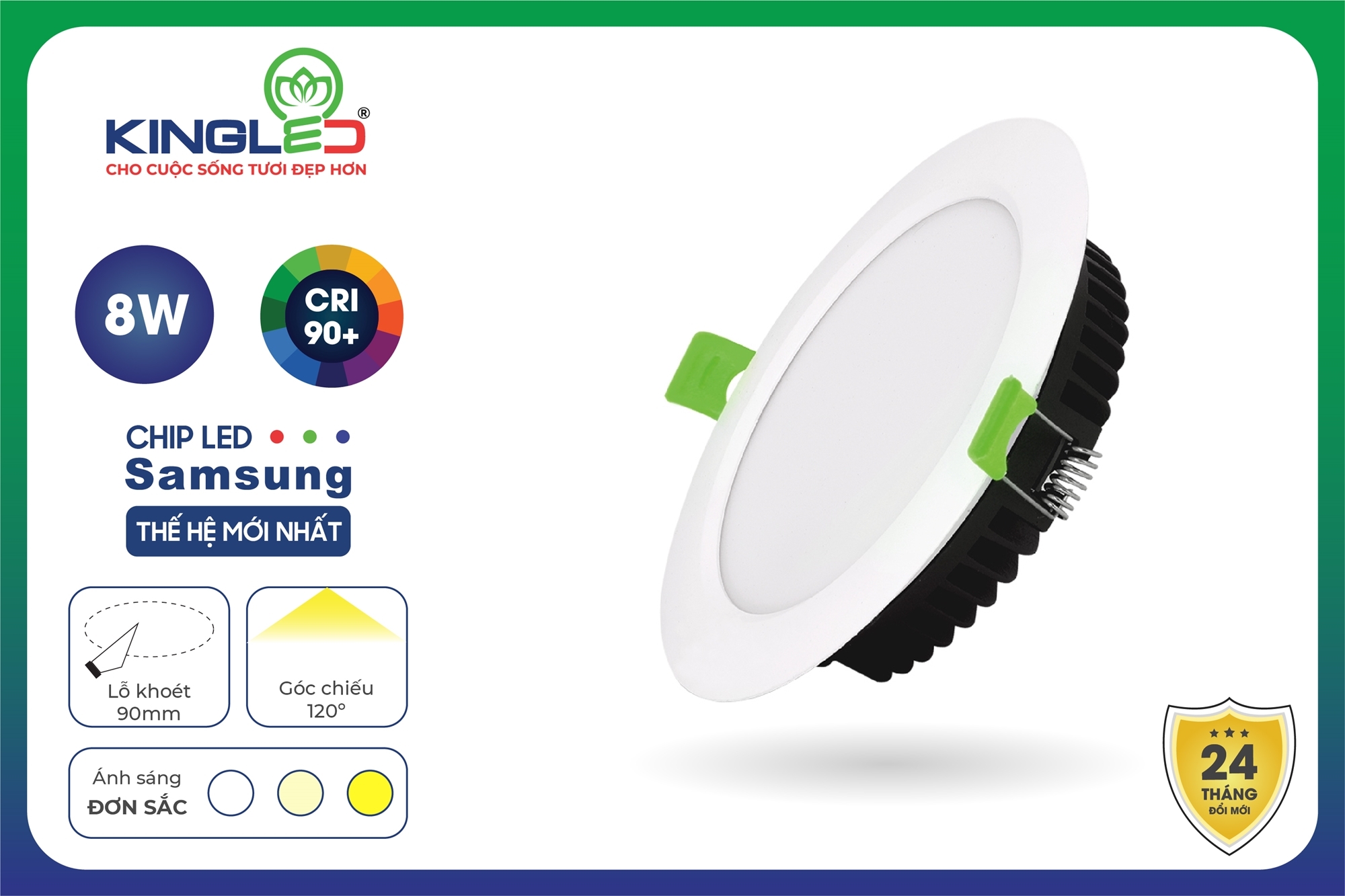 Đèn Led Âm Trần Downlight Ruby 08W Đơn Sắc