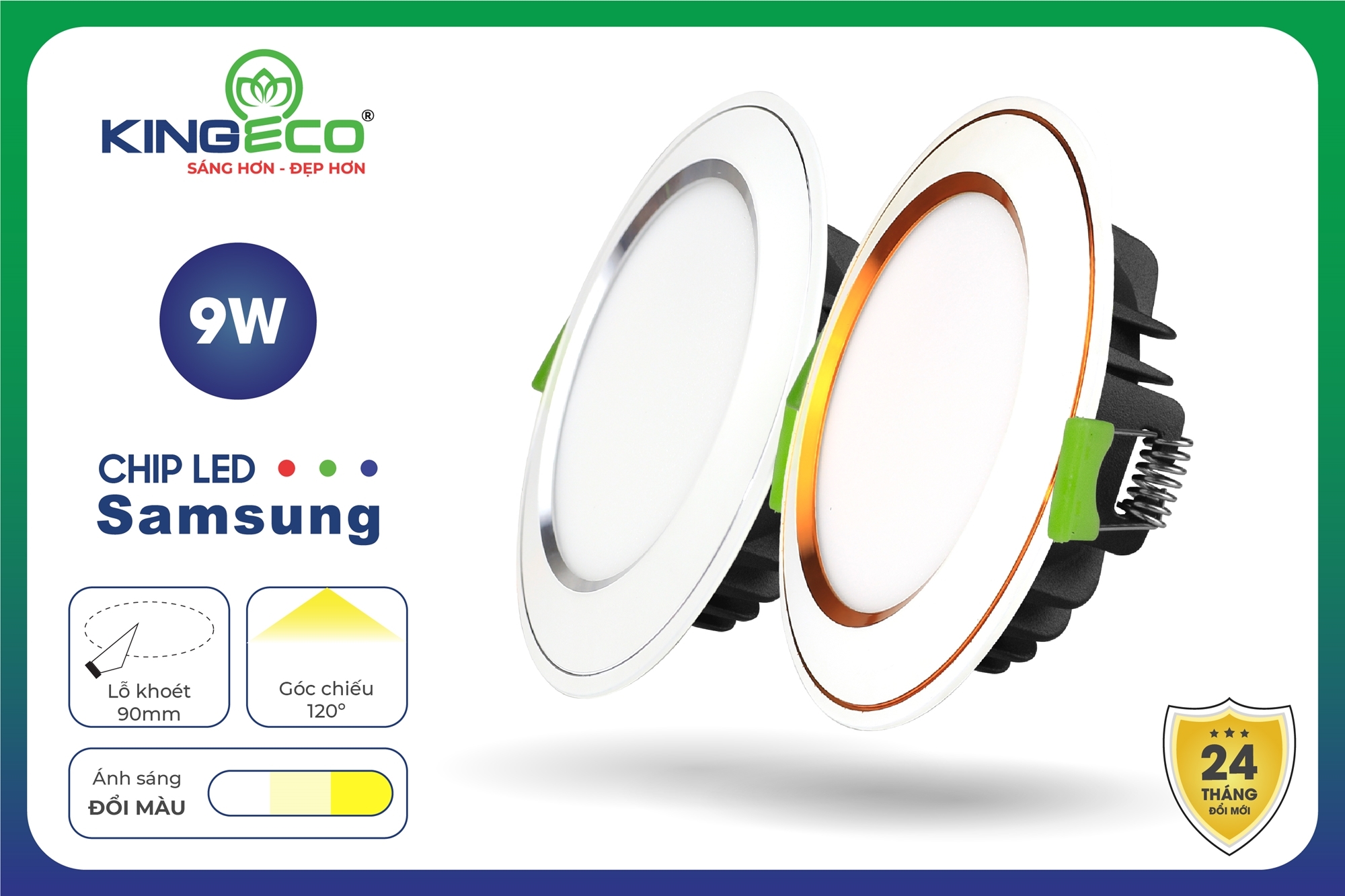 Đèn Led Âm Trần Mặt Cong Đổi Màu 09W/90 (EC-DLSS Series)