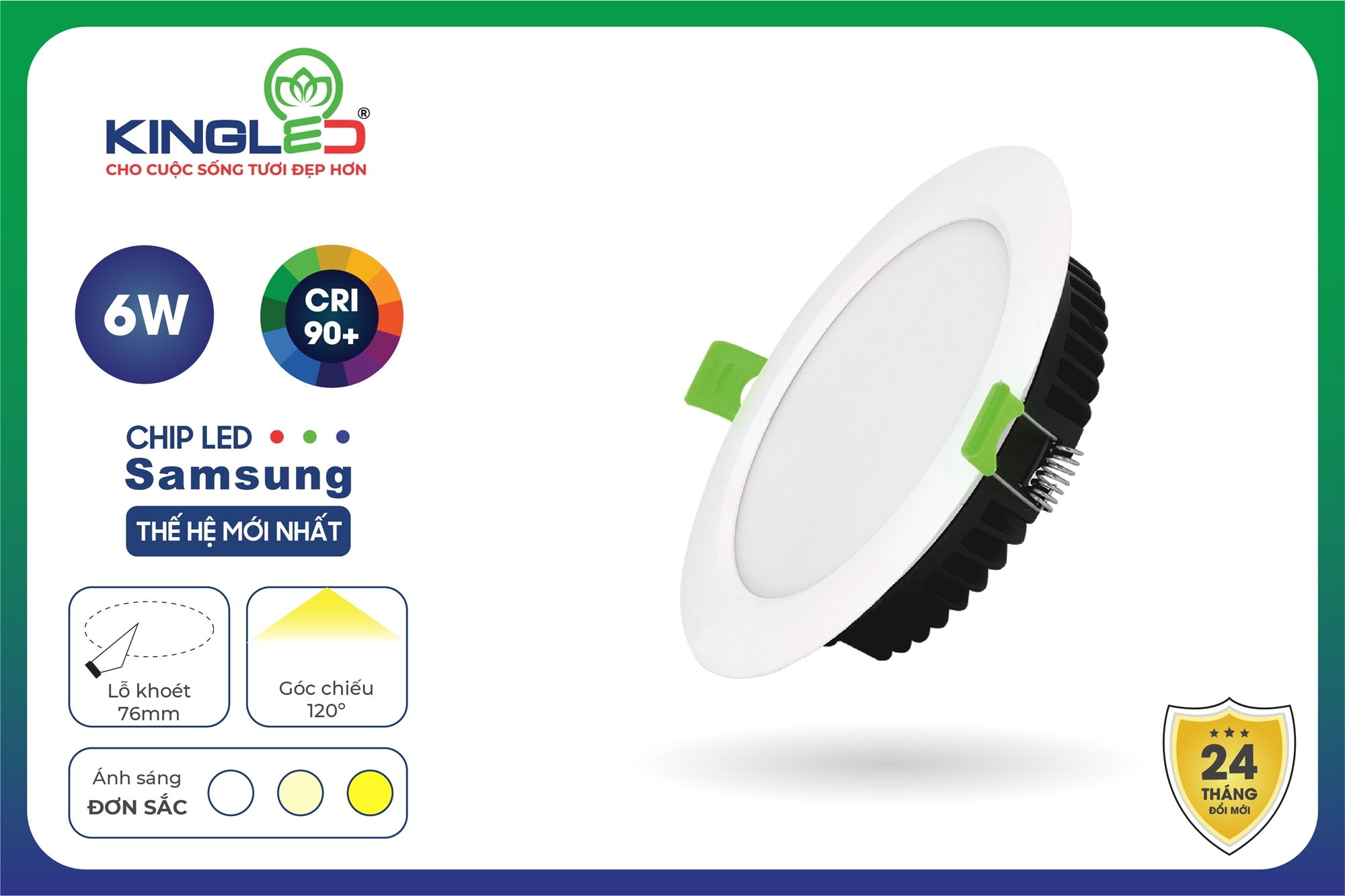 Đèn Led Âm Trần Downlight Ruby 06W Đơn Sắc