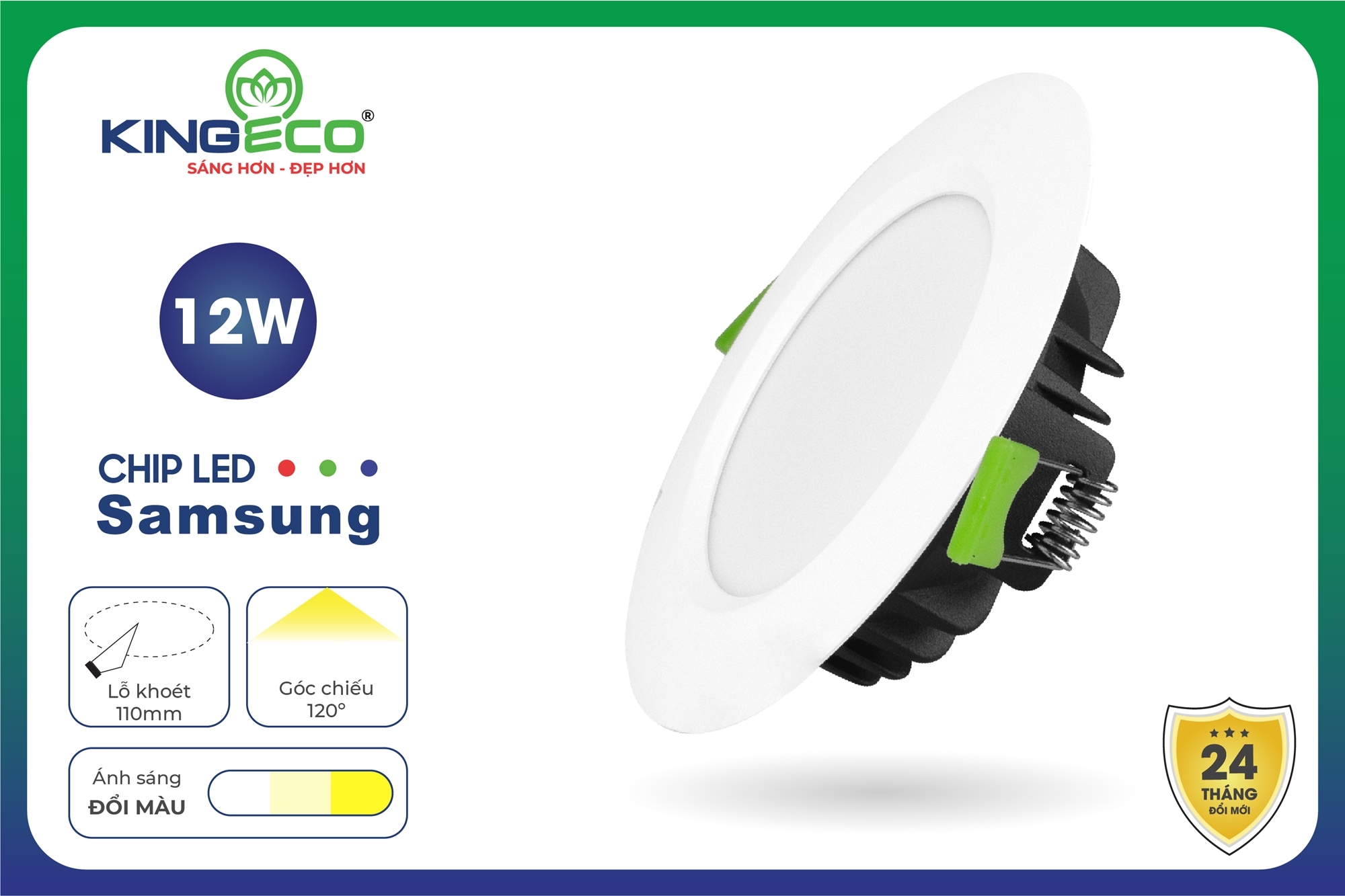 Đèn Led Âm Trần 12W/110, Đổi Màu, Mặt Trắng (EC-DLSS Series)