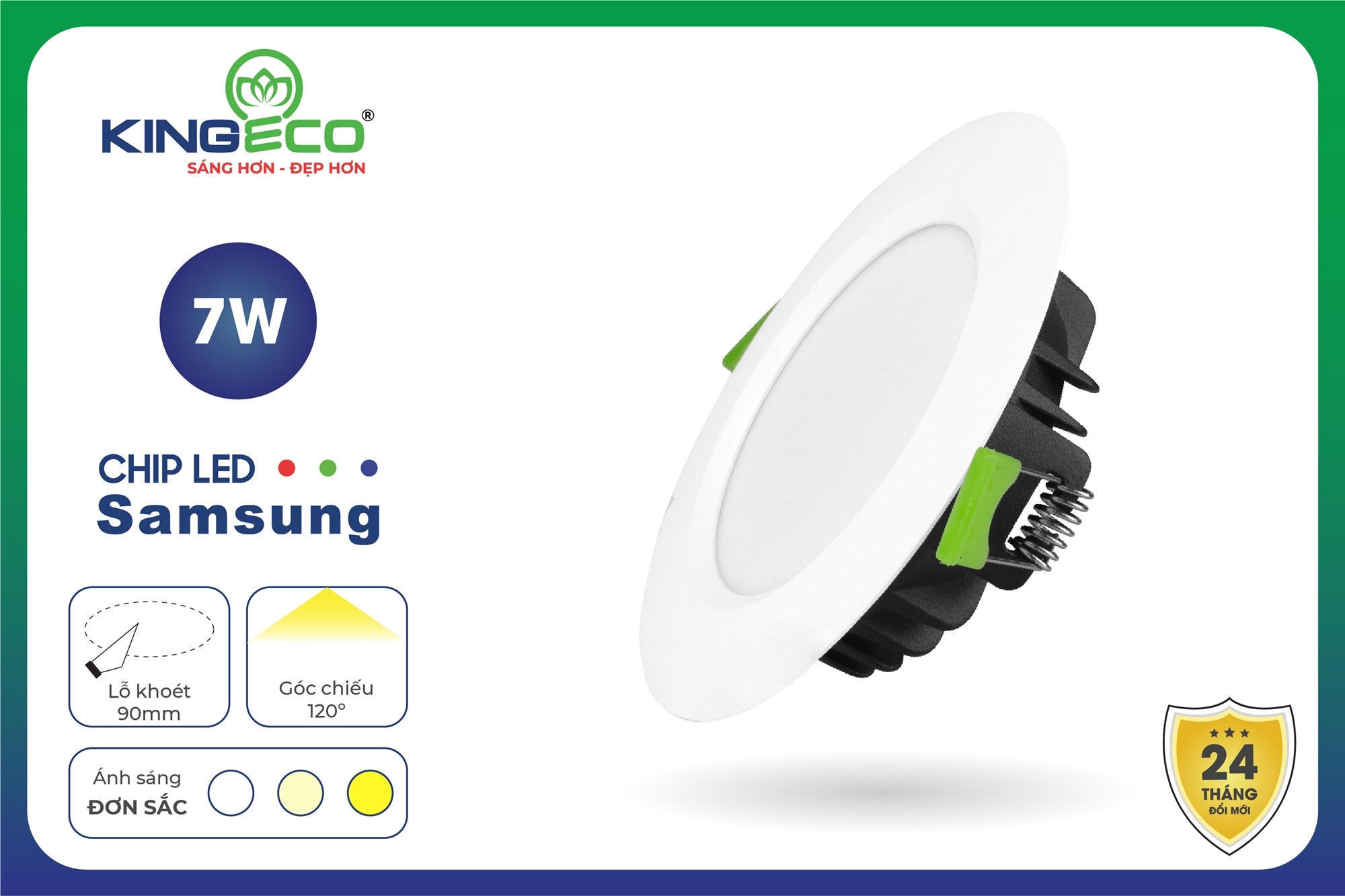 Đèn Led Âm Trần 07W/90, Đơn Sắc, Mặt Trắng (EC-DLSS Series)
