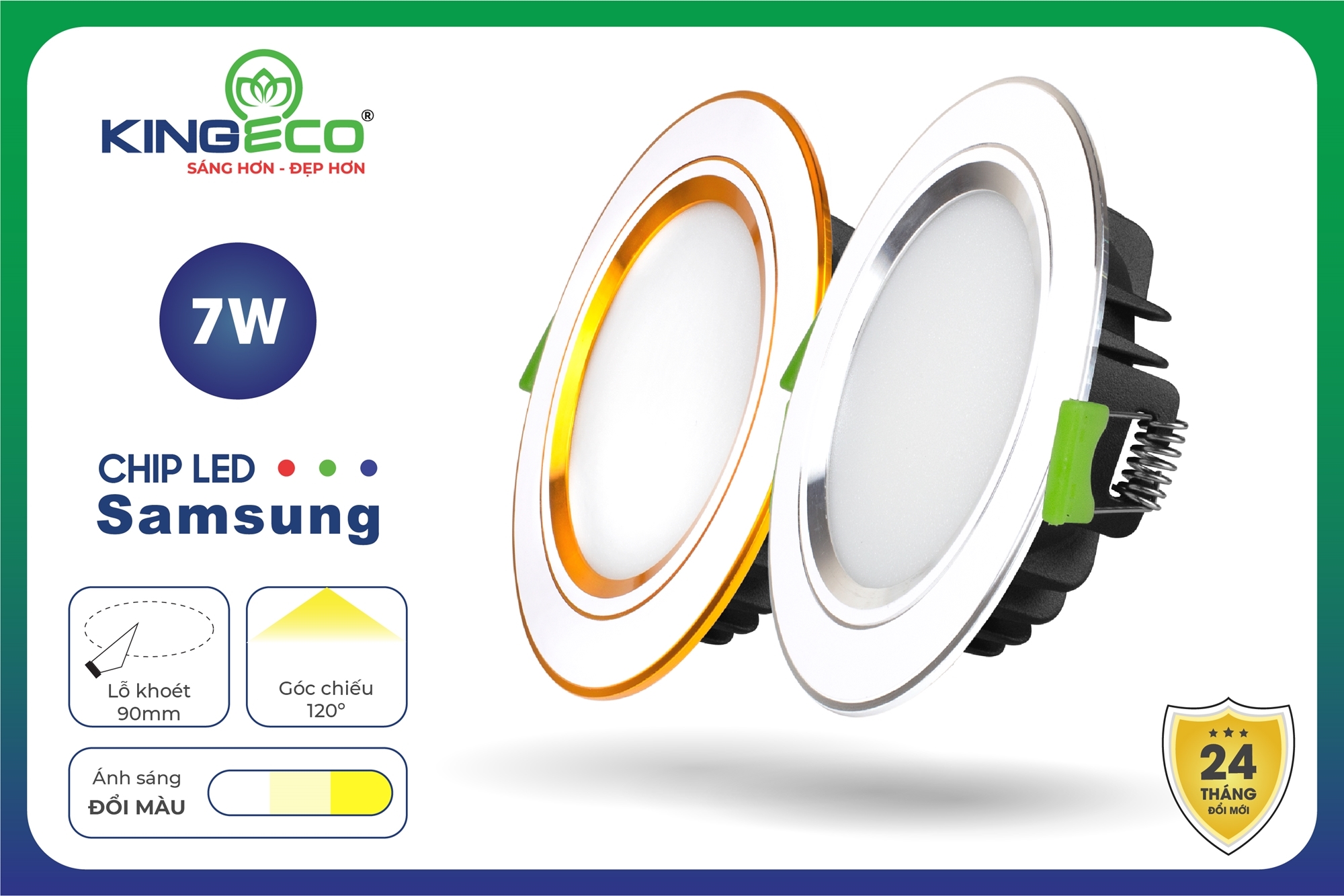 Đèn Led Âm Trần Mặt Phẳng Đổi Màu 07W/90 (EC-DLSS Series)