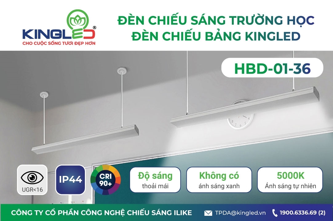 (ĐÈN DỰ ÁN) ĐÈN CHIẾU BẢNG KINGLED: GIẢI PHÁP CHIẾU SÁNG CHẤT LƯỢNG CAO CHO TRƯỜNG HỌC