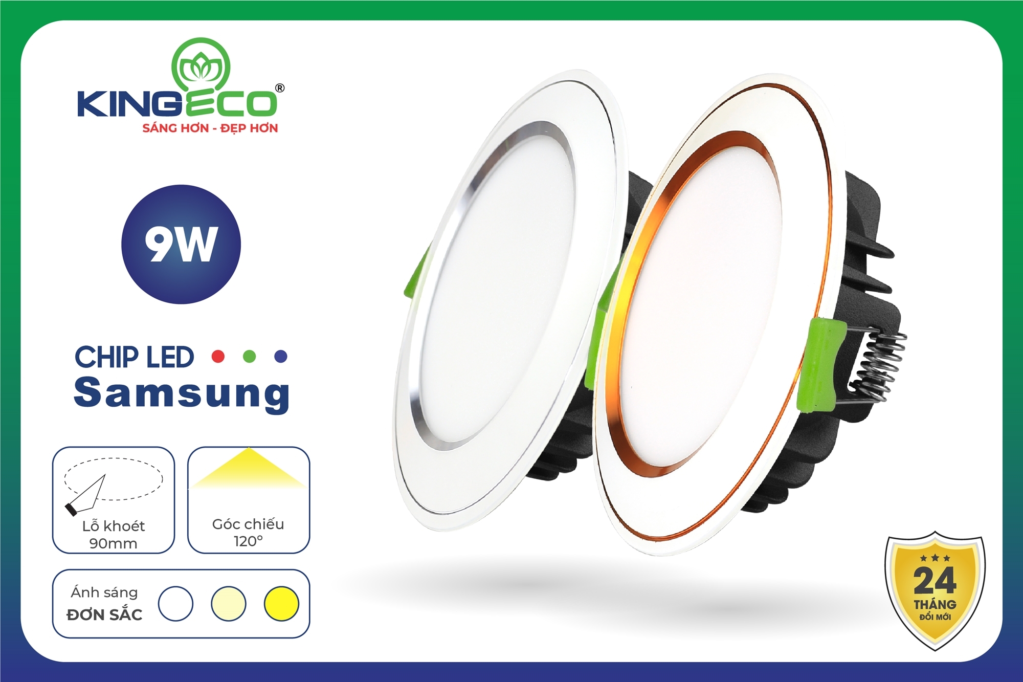 Đèn Led Âm Trần Mặt Cong Đơn Sắc 09W/90 (EC-DLSS Series)